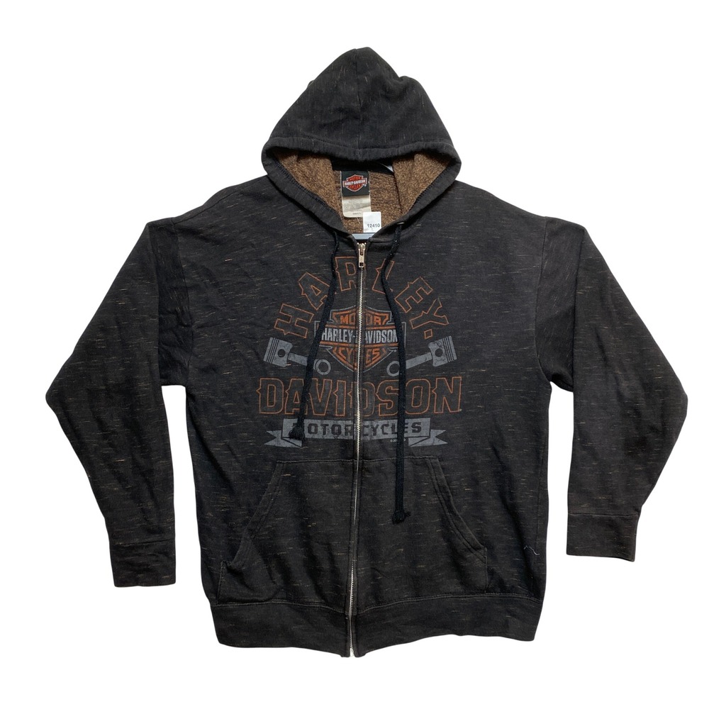 Harley-Davidson Hoodie Mens Small Black Space Dye Zip Up Bar & Shield Piston